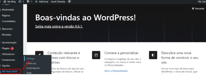 Acessando as configurações do plugin WP Mail SMTP no WordPress