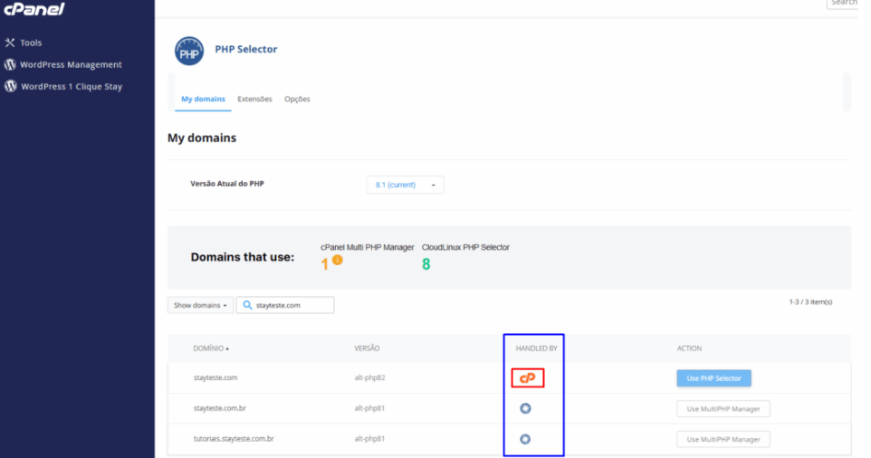 Acessando o Gerenciador de MultiPHP no cPanel