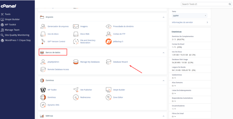 Como Criar um Banco de Dados no cPanel - Acessando o Database Wizard.