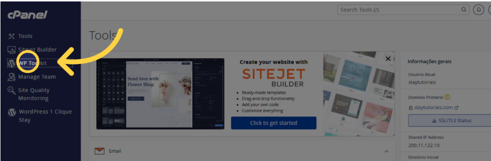 Clicando na ferramenta WP Toolkit no menu do cPanel