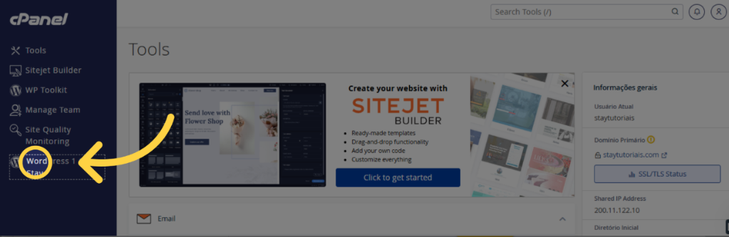Localizando o instalador WordPress 1 Clique Stay no menu do cPanel