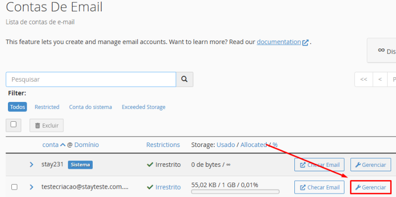 Imagem do cPanel mostrando o ícone e a opção 'Contas de E-mail' dentro da seção Email.
