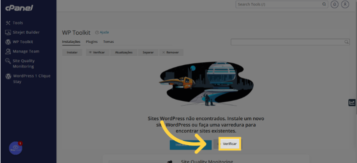 Clicando em Verificar (Scan) para localizar instalações do WordPress