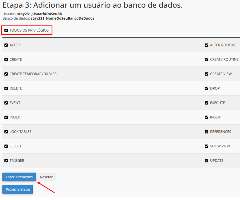 Etapa 2: Criando o usuário e a senha para o banco de dados