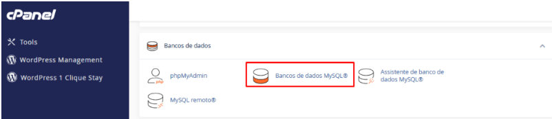 Acessando a seção Bancos de dados MySQL no cPanel.