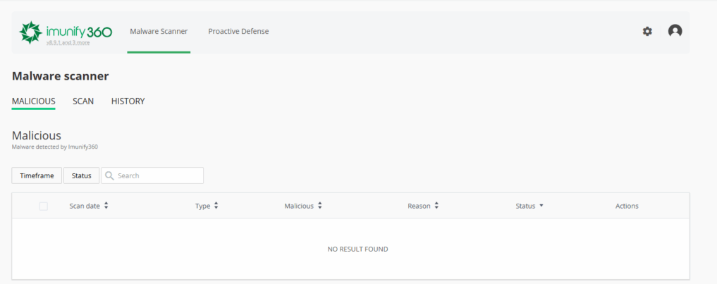 Aba Malware Scanner do Imunify360, onde o scan é iniciado.
