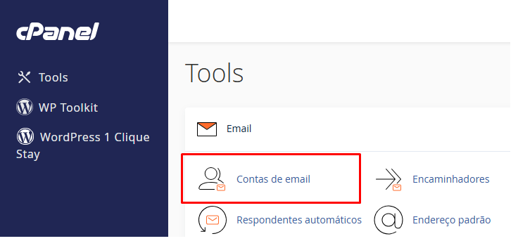 Acessando a ferramenta Contas de E-mail no cPanel.