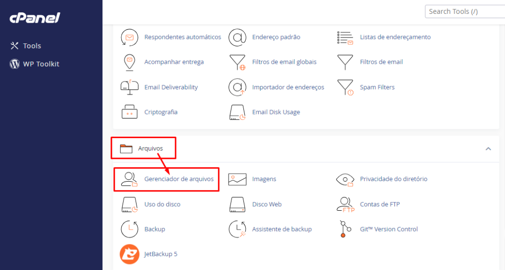 Acessando a ferramenta Gerenciador de Arquivos no cPanel.