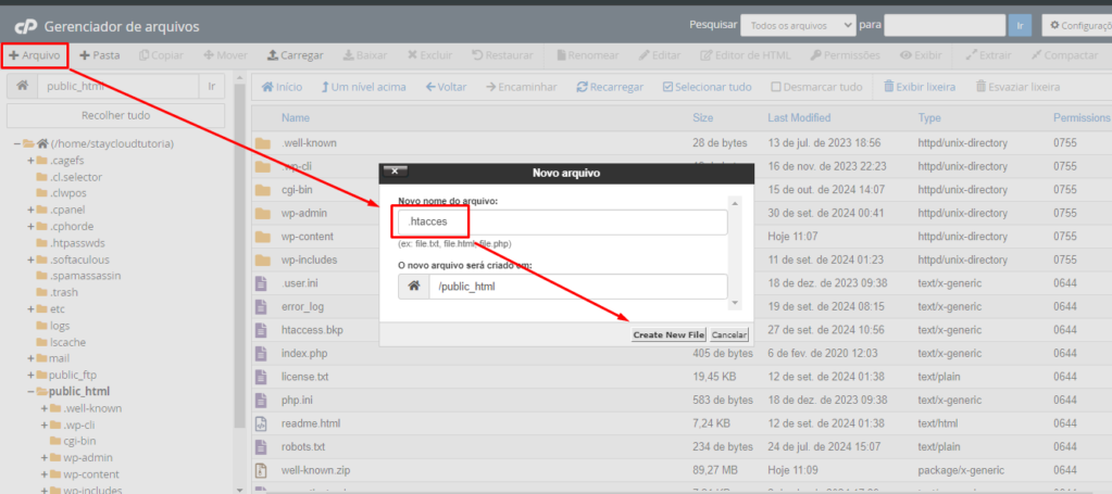 O editor de texto do cPanel mostrando o conteúdo do arquivo .htaccess.
