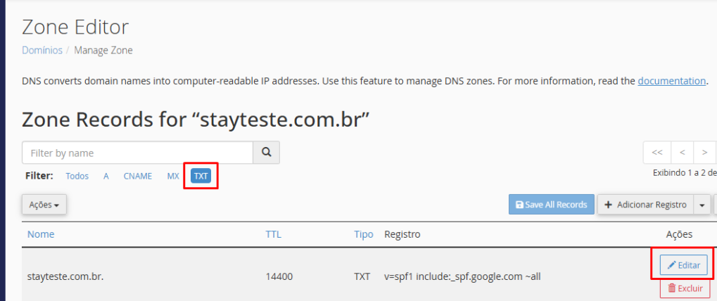 Tela do Zone Editor mostrando a criação de um novo Registro MX com prioridade 1.