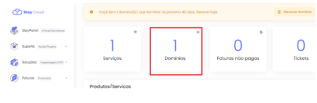 Clicando na seção Domínios no menu de navegação.