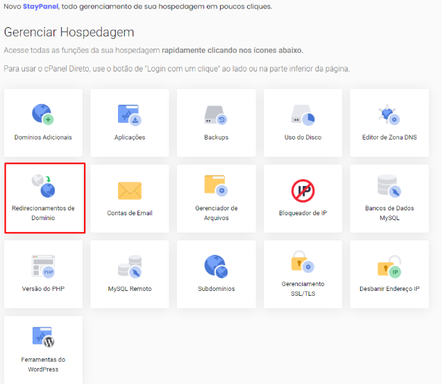 Redirecionamento de Domínio no StayPanel - Acessando a ferramenta.