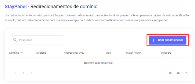 Clicando em Criar encaminhador no StayPanel.