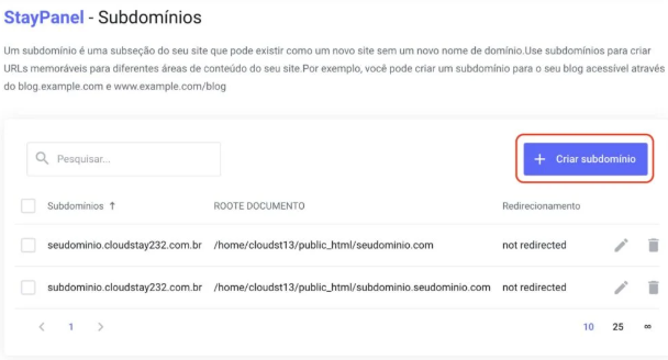 Como Criar uma Conta de E-mail no StayPanel - Clicando no botão Criar.