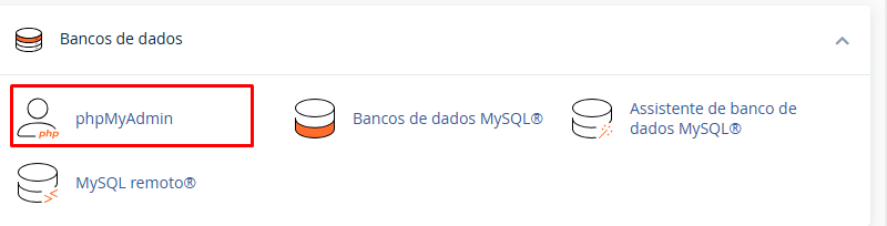Acessando o phpMyAdmin no cPanel para mudar domínio temporário