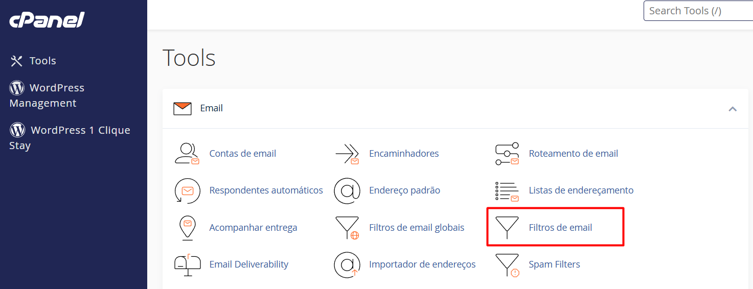 Como criar filtros de e-mail através do menu principal do cPanel na StayCloud