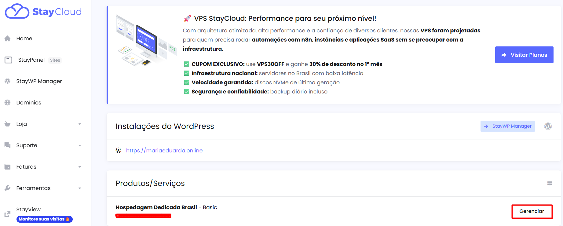 Localizando os serviços contratados para encontrar informações servidor