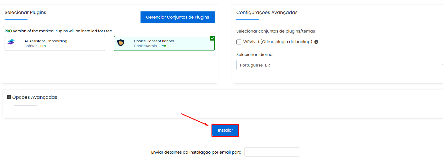 Mensagem de sucesso com os links de acesso ao domínio temporário