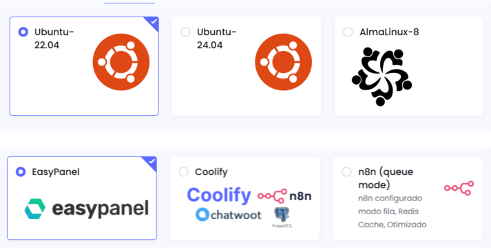 Rebuild de VPS no Painel do Cliente - Escolha de Imagens de Sistema