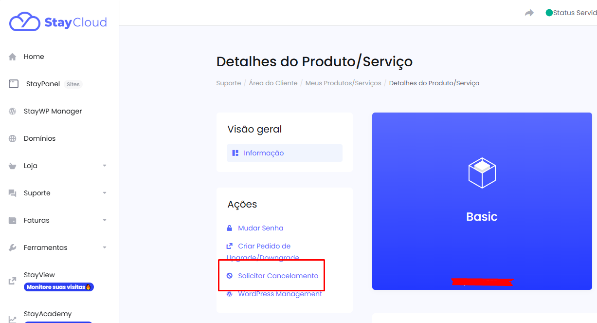 Botão Solicitar Cancelamento