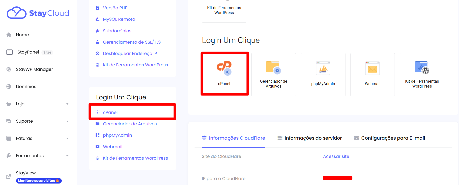 Exemplo de login automático no cPanel via barra lateral