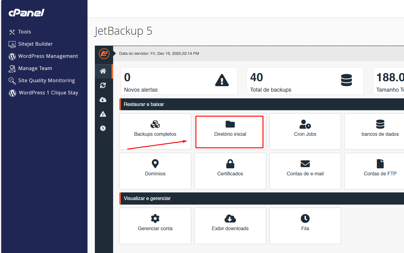 Selecionando Diretório Inicial para restaurar backup
