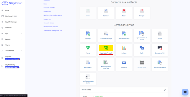Como ativar e configurar o Firewall da sua VPS StayCloud - Passo 2: Localizando Opções de Firewall