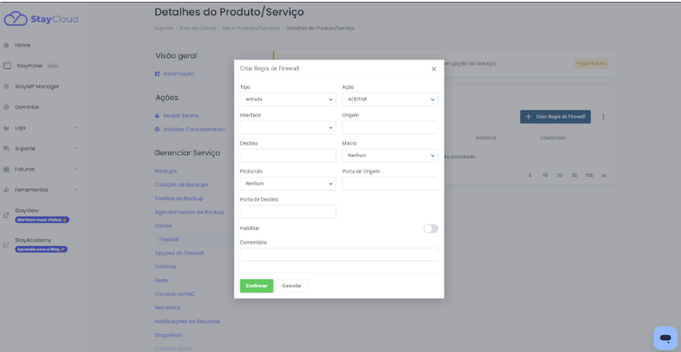 Como ativar e configurar o Firewall da sua VPS StayCloud - Passo 5: Verificação do Status Final