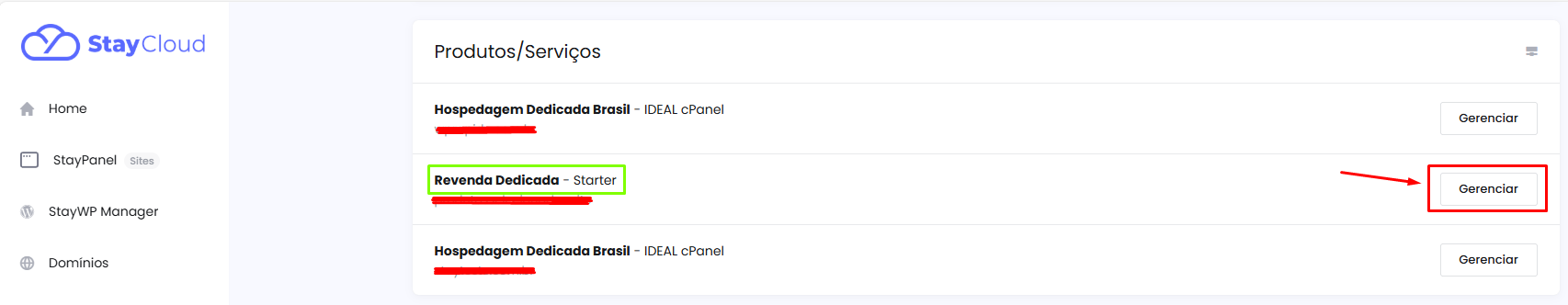 Selecionando o plano de revenda no painel StayCloud
