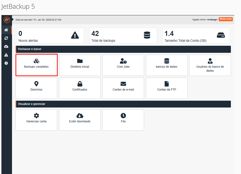 Acessando a ferramenta JetBackup 5 no cPanel