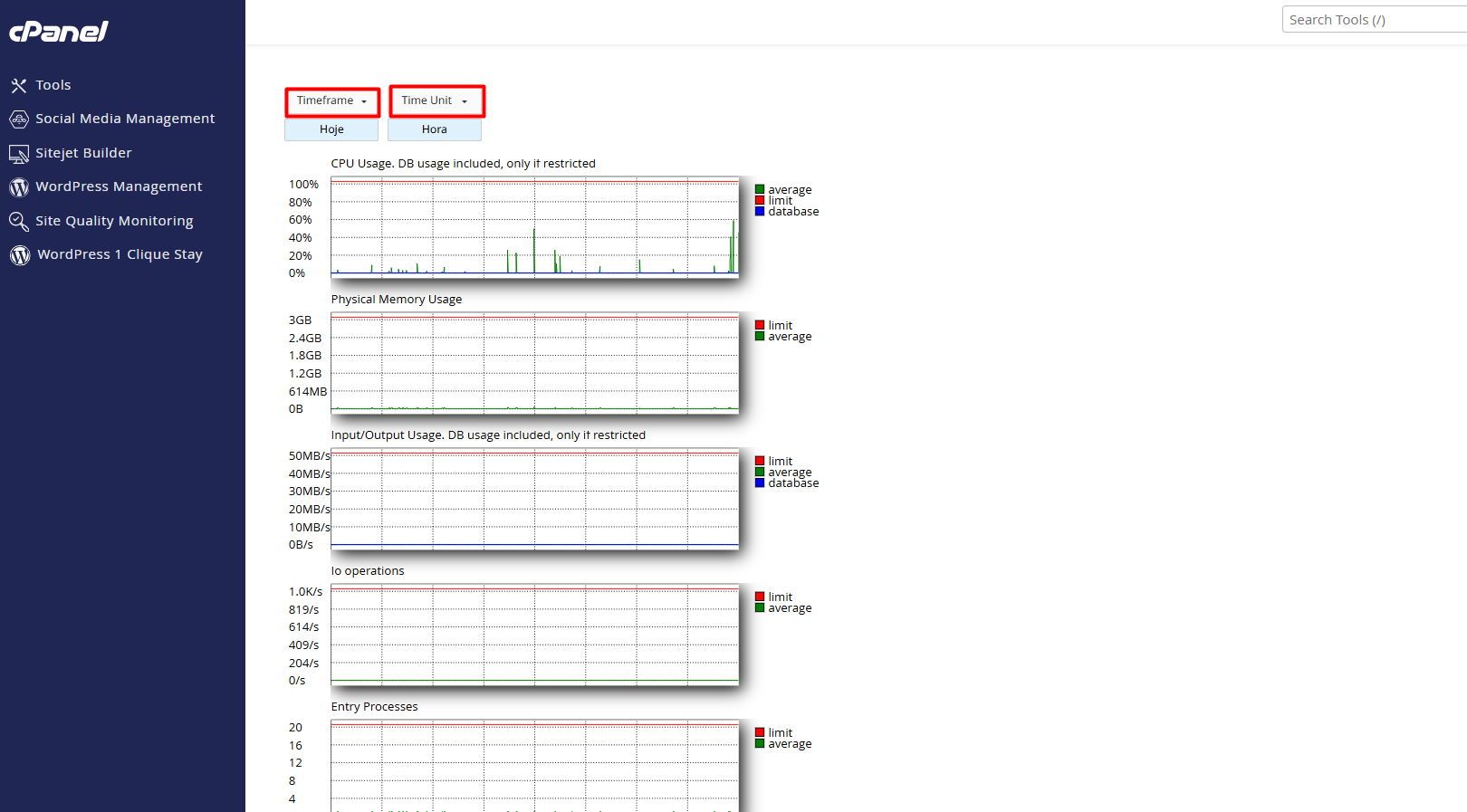 Visualização detalhada do histórico de recursos
