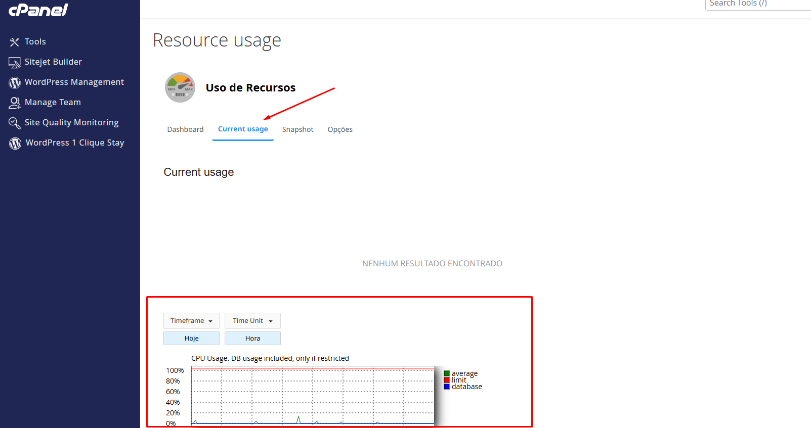 Visualizando o uso atual de recursos no cPanel