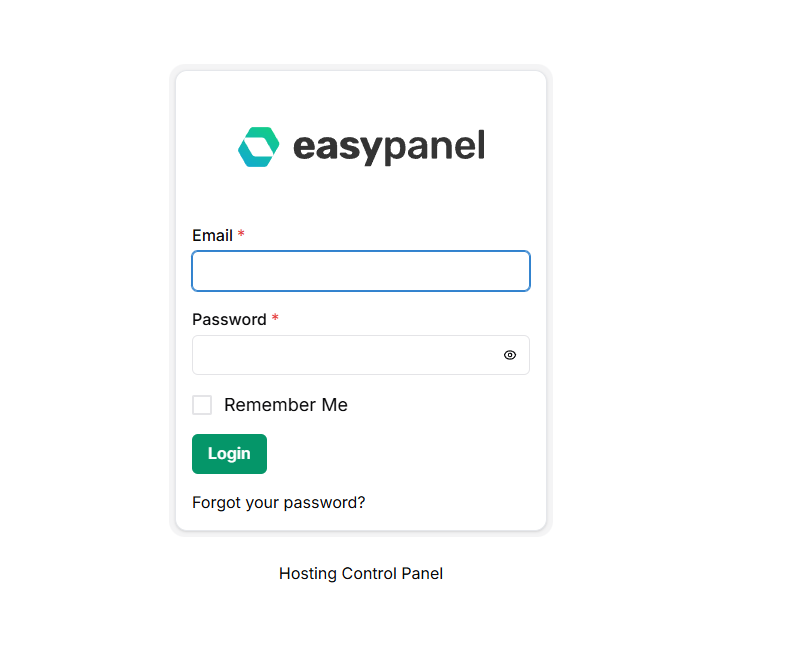 Tela de login final de como acessar Easypanel