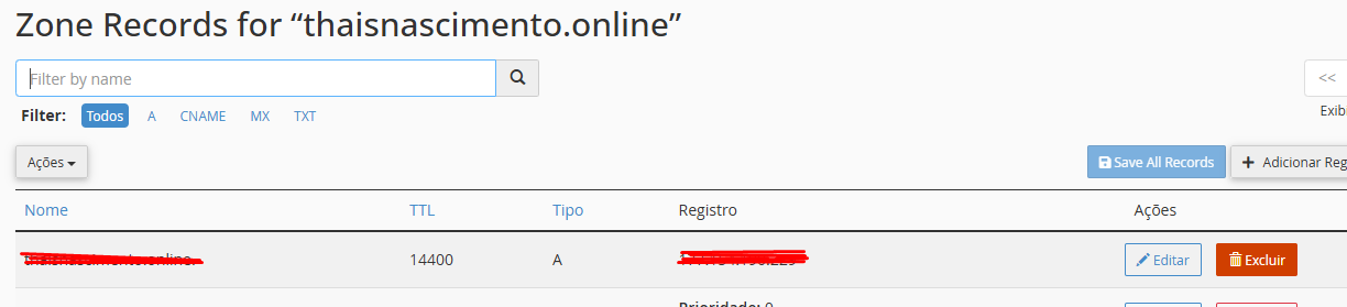 Excluindo registro no Zone Editor cPanel