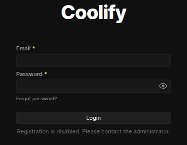 Tela de login Coolify em modo claro