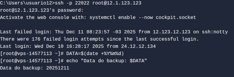 Finalizando o procedimento e confirmando arquivos do backup