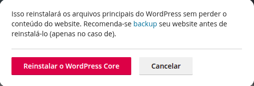 Confirmação final de como resetar o core do wordpress
