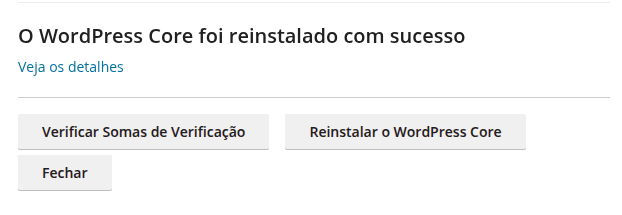 Mensagem de sucesso após resetar o core do wordpress
