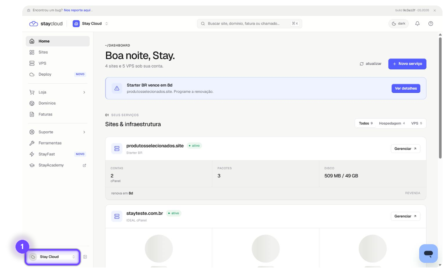 adicionar colaborador StayCloud pelo menu da conta