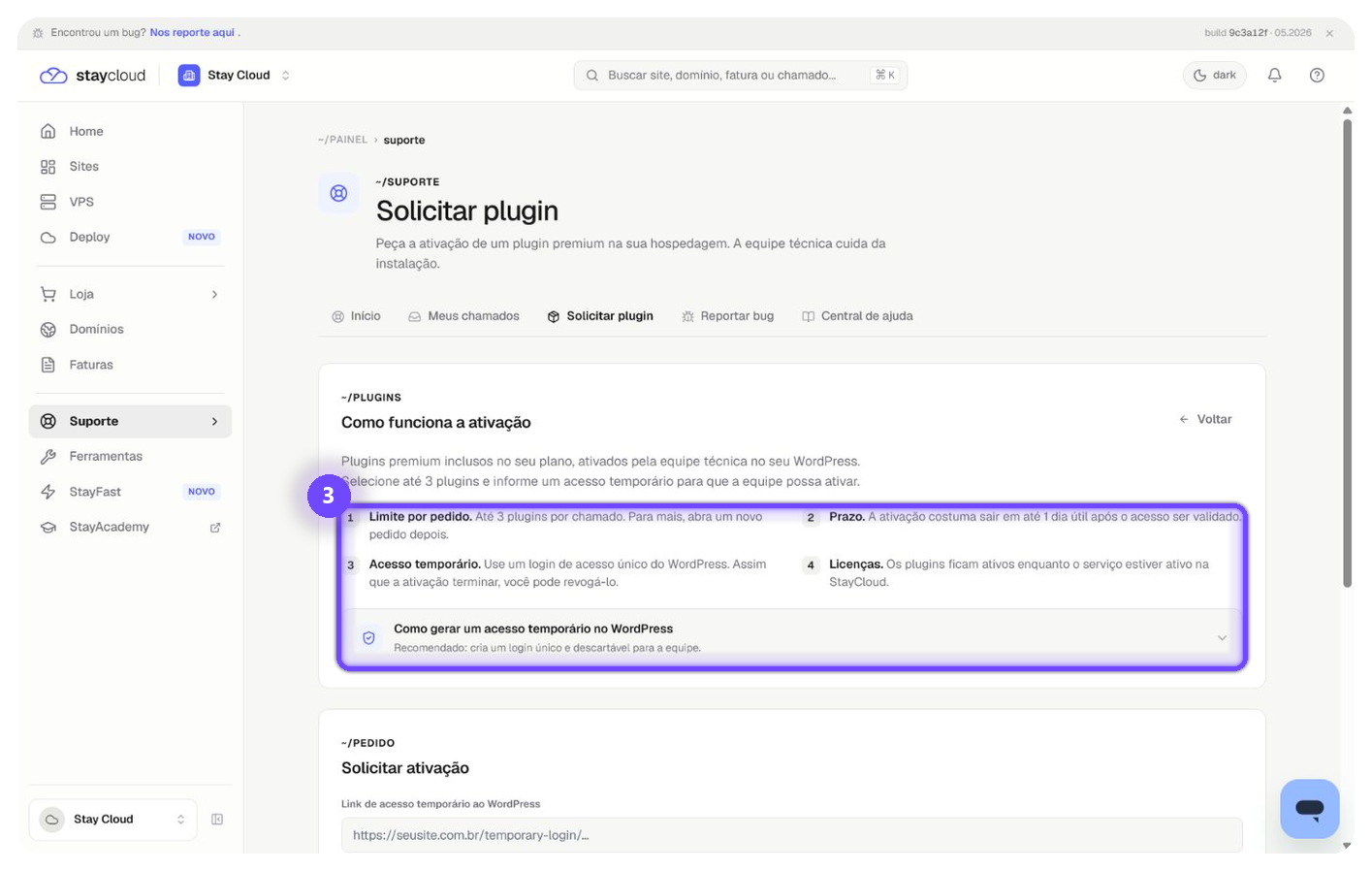 solicitar plugin premium StayCloud lendo regras de ativação