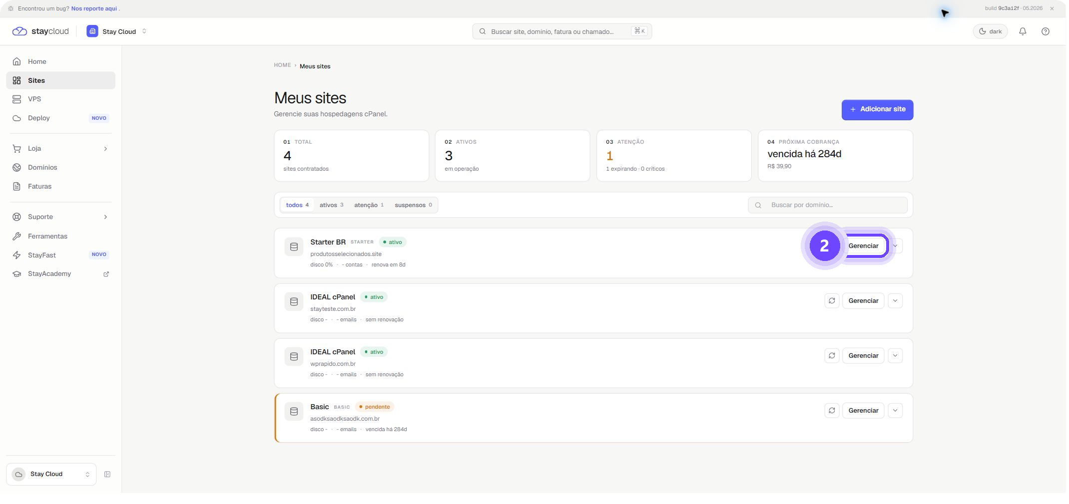 localizar arquivos StayCloud pelo botão Gerenciar