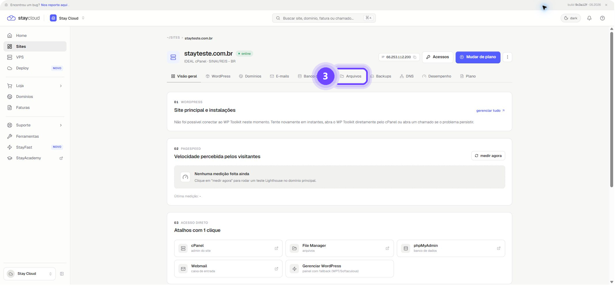localizar arquivos StayCloud pela aba Arquivos