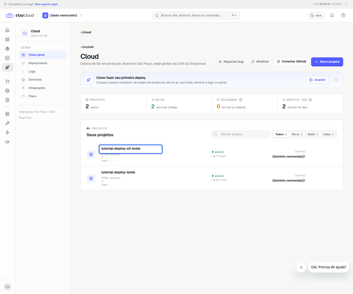 Aplicação correta para consultar os logs do Deploy StayCloud