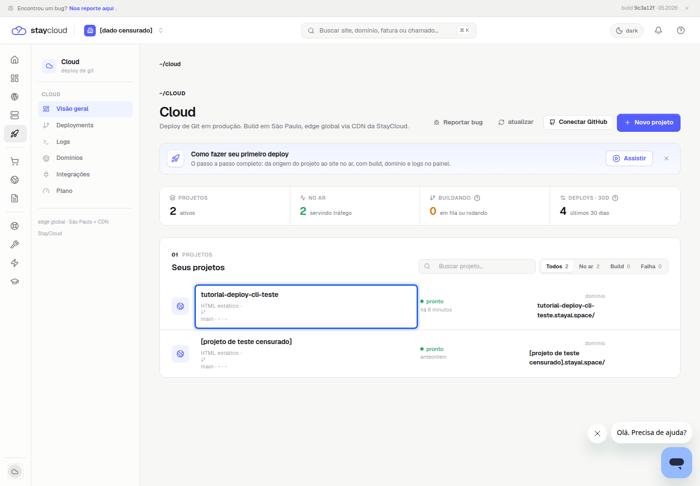 Projeto publicado para publicar nova versão StayCloud