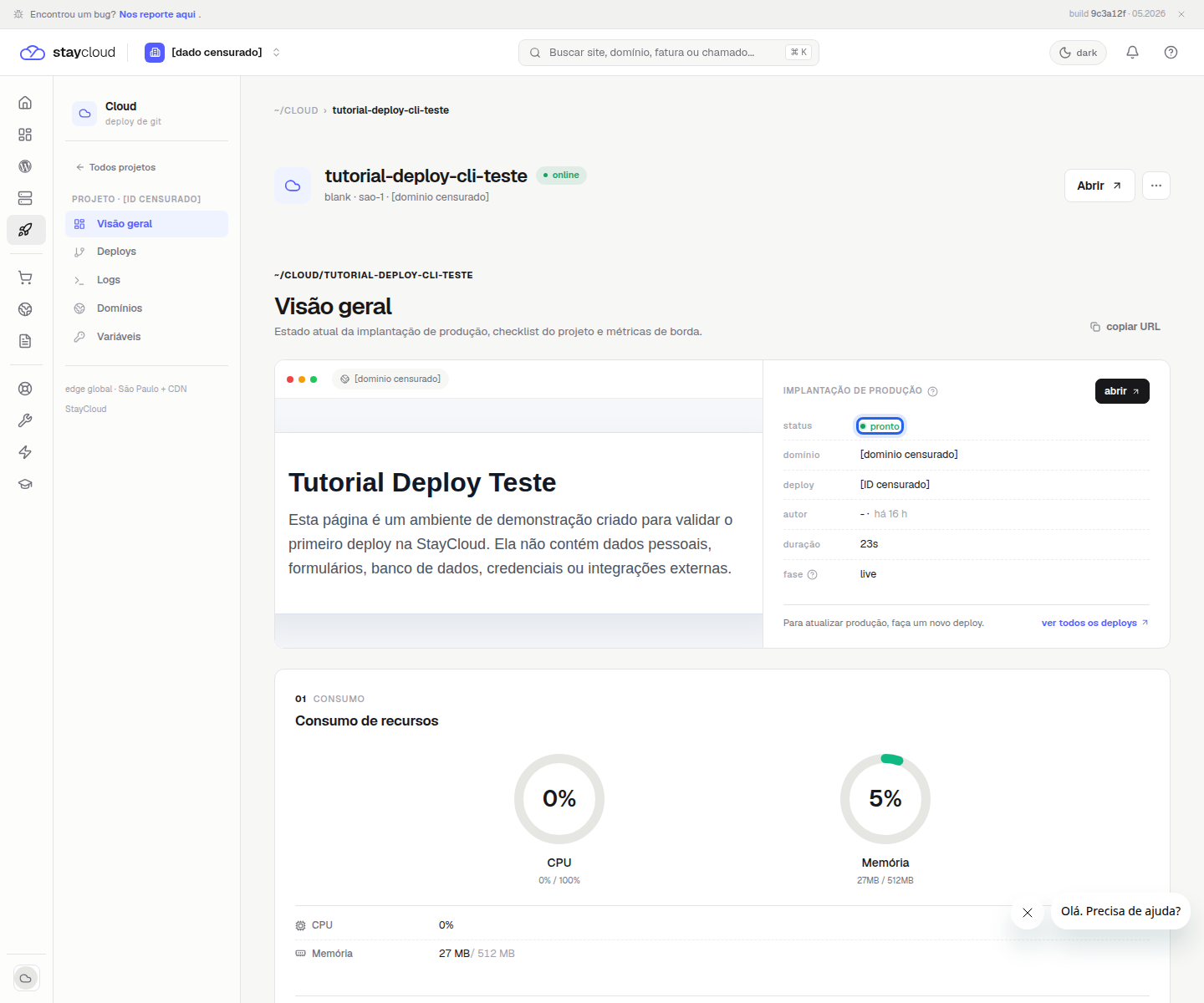 Status pronto no Deploy StayCloud
