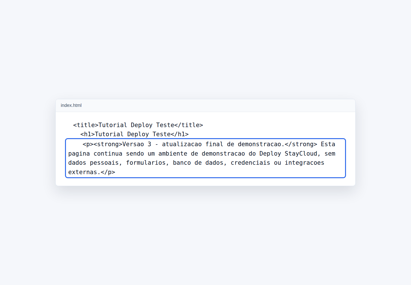 Alteração local antes de publicar nova versão StayCloud