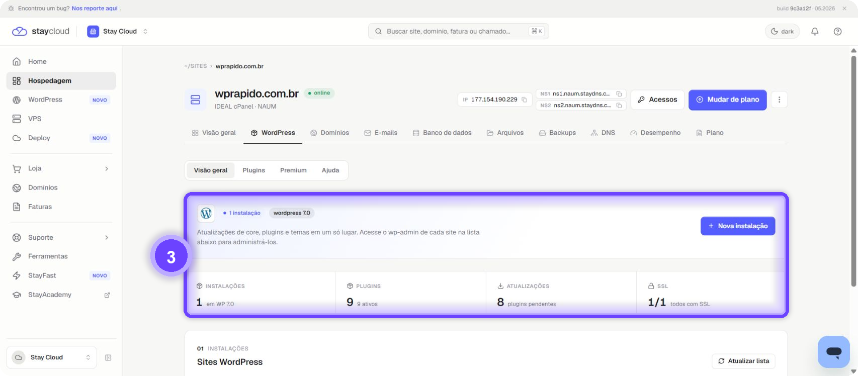 Gerenciar WordPress StayCloud - aba WordPress destacada