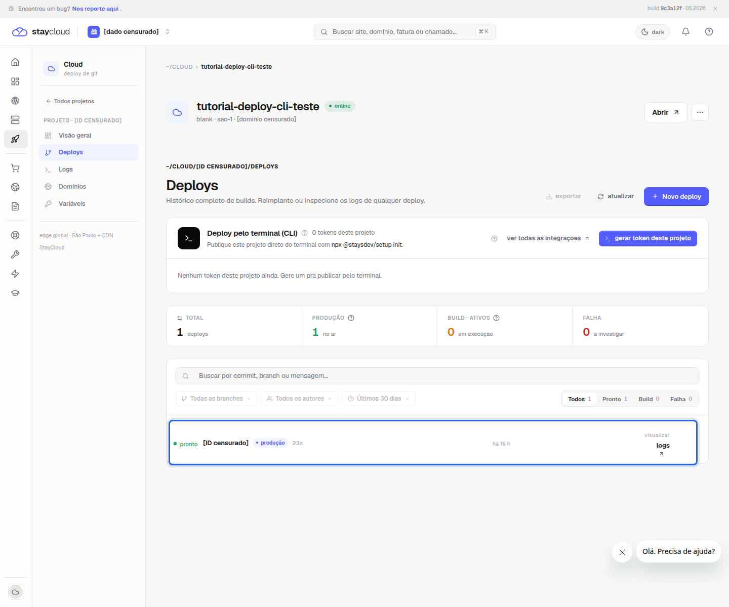 Histórico de deploys com publicação pronta na StayCloud
