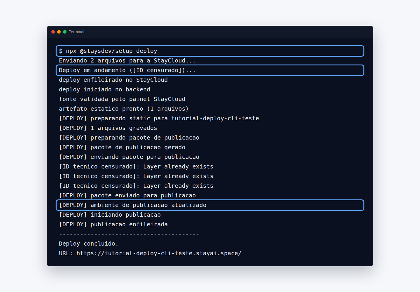 Comando para publicar nova versão StayCloud