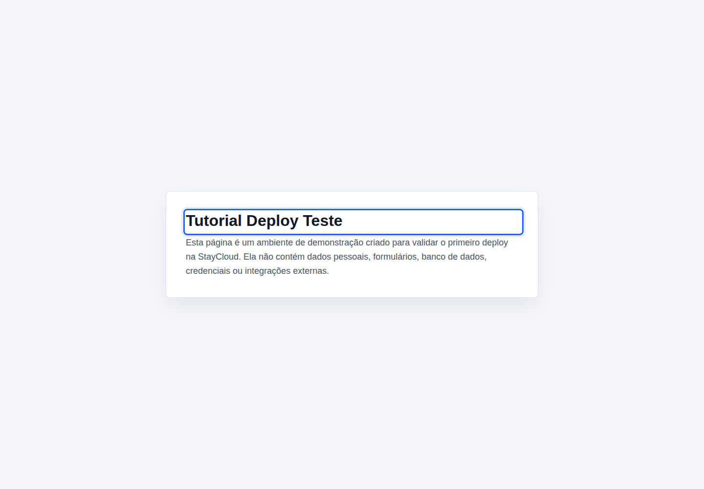 Aplicação publicada após o primeiro deploy StayCloud